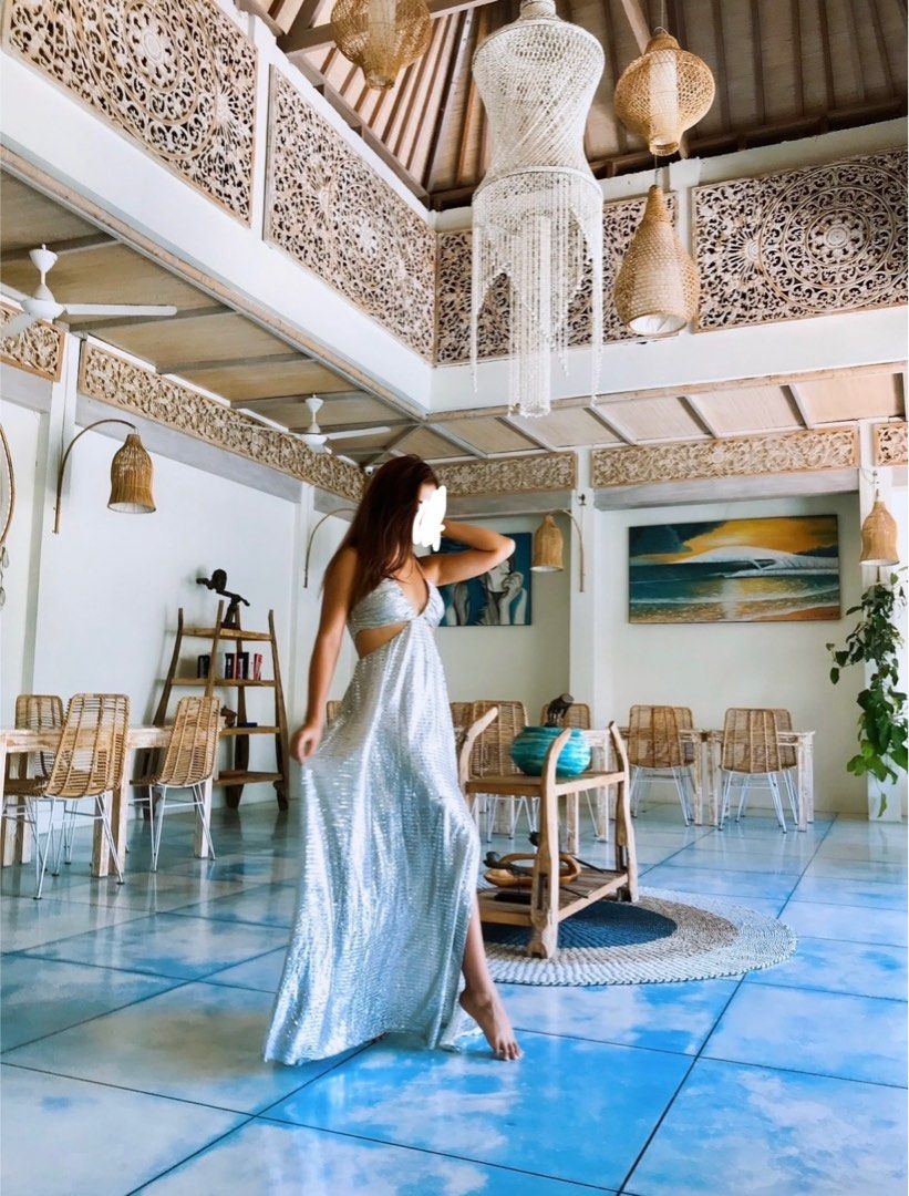 Topshop glitter maxi dress silver Women s Fashion Dresses Sets Evening dresses gowns on Carousell
