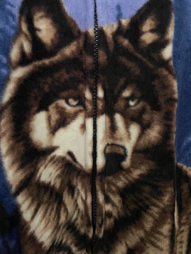 Trail crest retro wolf AOP full zip fleece jacket Men s Fashion