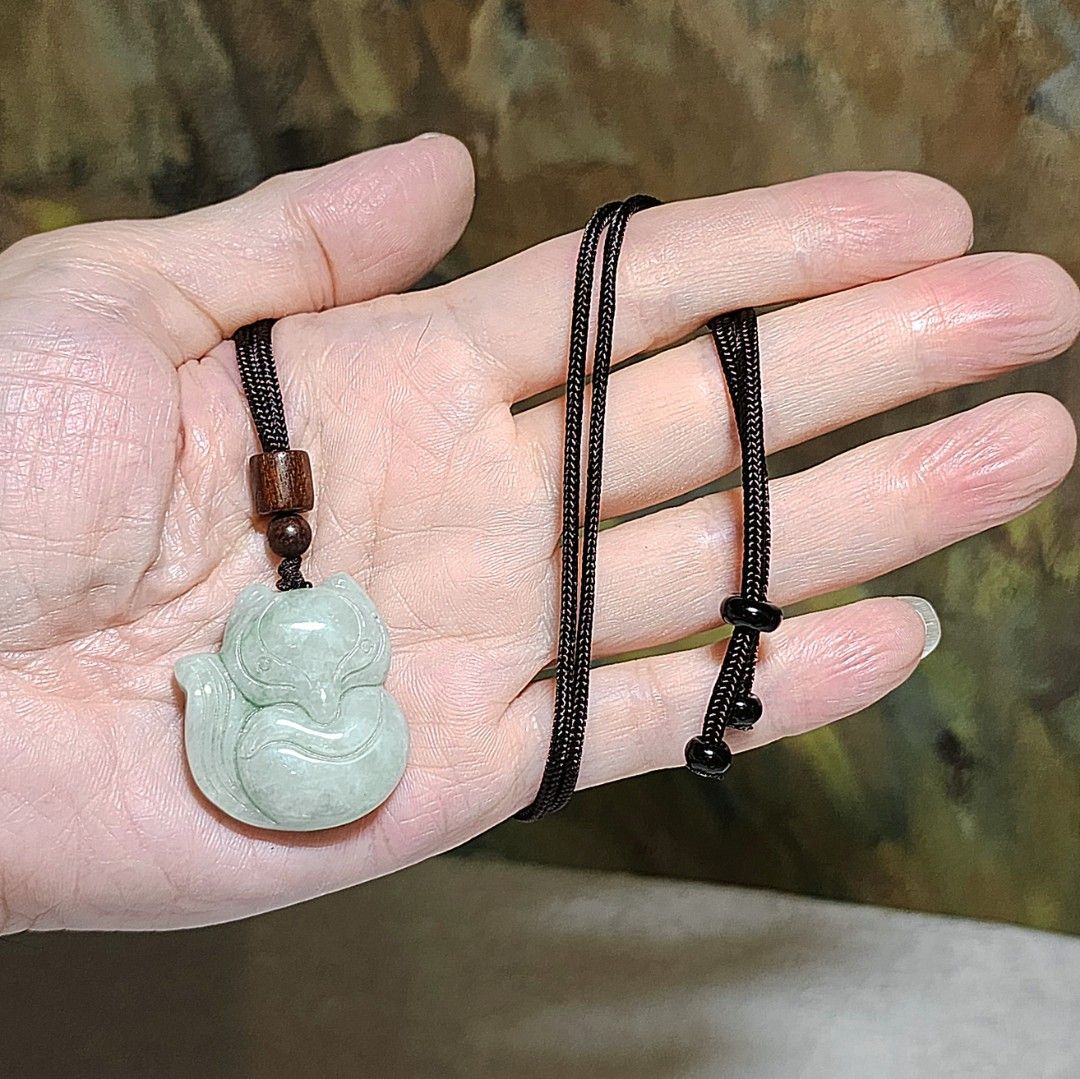 Type A Jadeite light green Fox Jade pendant with certificate