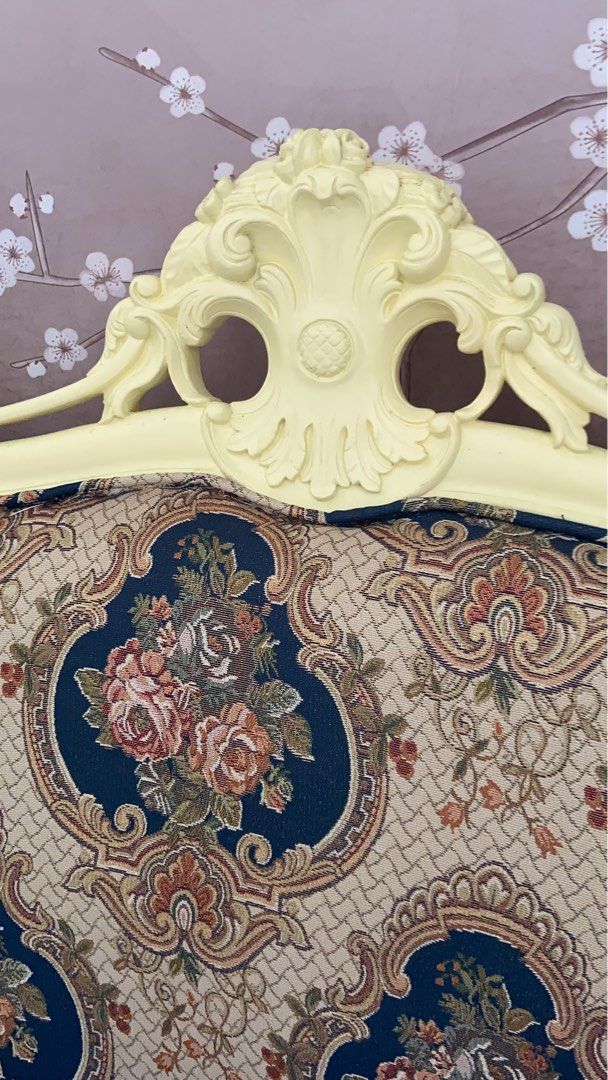 Vintage NARRA upholstered loveseat and side table (Category: Sofas) located in Antipolo. Submitted by mrs_rp (Listing ID 1290666731, Image 3). Description: Fully refurbished vintage SOLID NARRA loveseat and glass top side table with magazine shelf. Newly reupholstered with Victorian damask brocade fabric. With very ornate carvings of roses and other elegant details, it’s not done this way anymore. This is true vintage but reupholstered to its for