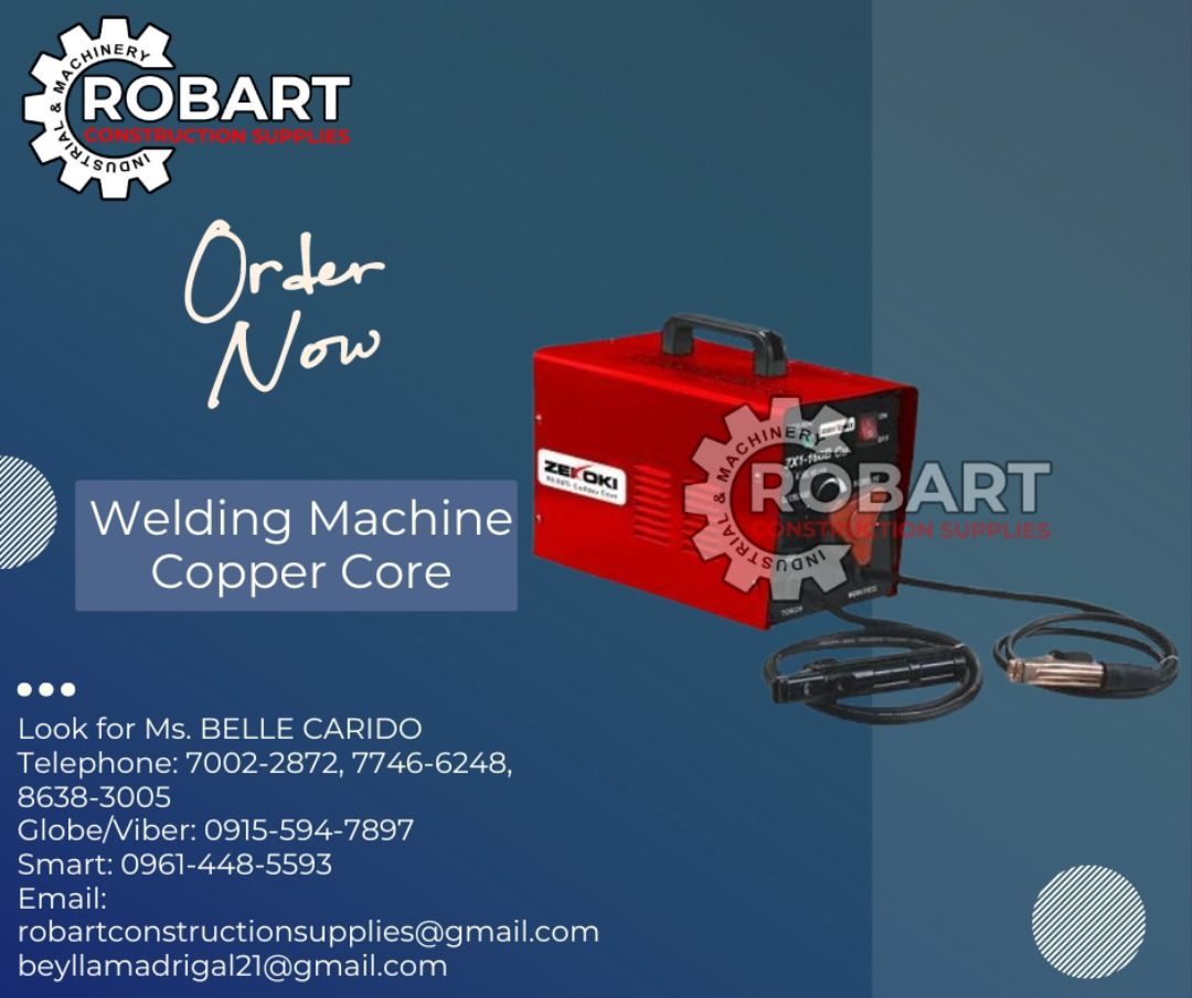 Welding Machine Copper Core (Category: Construction Tools & Equipment) located in Manila. Submitted by bellarobart (Listing ID 1290649492, Image 1). Description: Welding Machine Copper Core Brand: Zekoki Model: ZX1-160B Cu Rated Output Current: 160A 𝑹𝑶𝑩𝑨𝑹𝑻 𝑪𝑶𝑵𝑺𝑻𝑹𝑼𝑪𝑻𝑰𝑶𝑵 𝑺𝑼𝑷𝑷𝑳𝑰𝑬𝑺 #RobartConstructionSupplies #robartph #constructionmaterials #industrialsupply Office Address: 1405 Yuseco St. Sta Cruz Manila SEND US MESSAGE FO