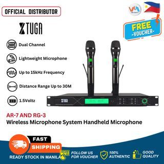XTUGA AR-7 and RG-3 LOGO Illuminated Dual Channels PLL Professional  UHF Wireless Microphone System Handheld Microphone For Home KTV, Interview, Church, Teaching, Outdoor Speech, Performance  Indoor and Outdoor Activity, Karaoke Microphone Recording VMI