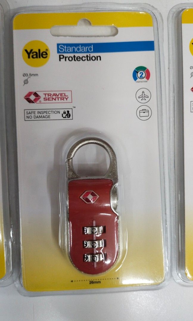 Yale TSA 3 dial combination padlocks (Category: Locks, Doors & Gates) located in Manila. Submitted by bernaatit (Listing ID 1290712829, Image 3). Description: Yale TSA 3 dial combination padlock 🌟 tough solid metal frame 🌟 Durable soft touch coating 🌟3 digit combination can be reset 🌟 easily identifiable luggage #ytp2/26/216/1 red 25mm clip on type #ytp2/26/216/1 yellow 25mm clip on type Pink Blue Grey Orange also offer other products of Yale