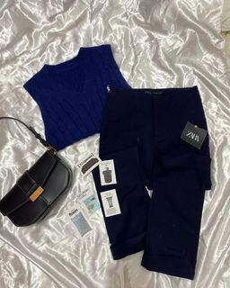 Zara dark blue pleated pants