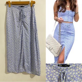 Zara floral Midi Skirt with slit M