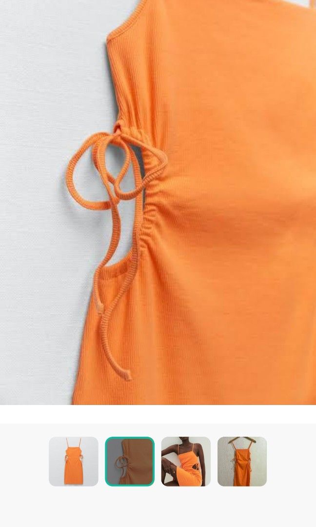 Zara orange cutout dress (Category: Dresses) located in Las Pinas. Submitted by svd1990 (Listing ID 1290807498, Image 3). Description: For sure buyers only as we have a no return/exchange/refund policy. Some items are thrifted, so please expect minor flaws. Majors flaws, if any, are indicated. Please manage your expectations. Brand new, never worn.