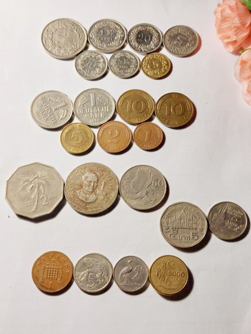 剩＞瑞士法郎//德國馬克//菲律賓披索//泰銖//英磅//紐幣//南非幣//土耳其5000里拉1995 收集收藏#硬幣#歐幣#錢幣#古董#幣,  書籍、休閒與玩具, 收藏、紀念品, 錢幣、紙鈔在旋轉拍賣