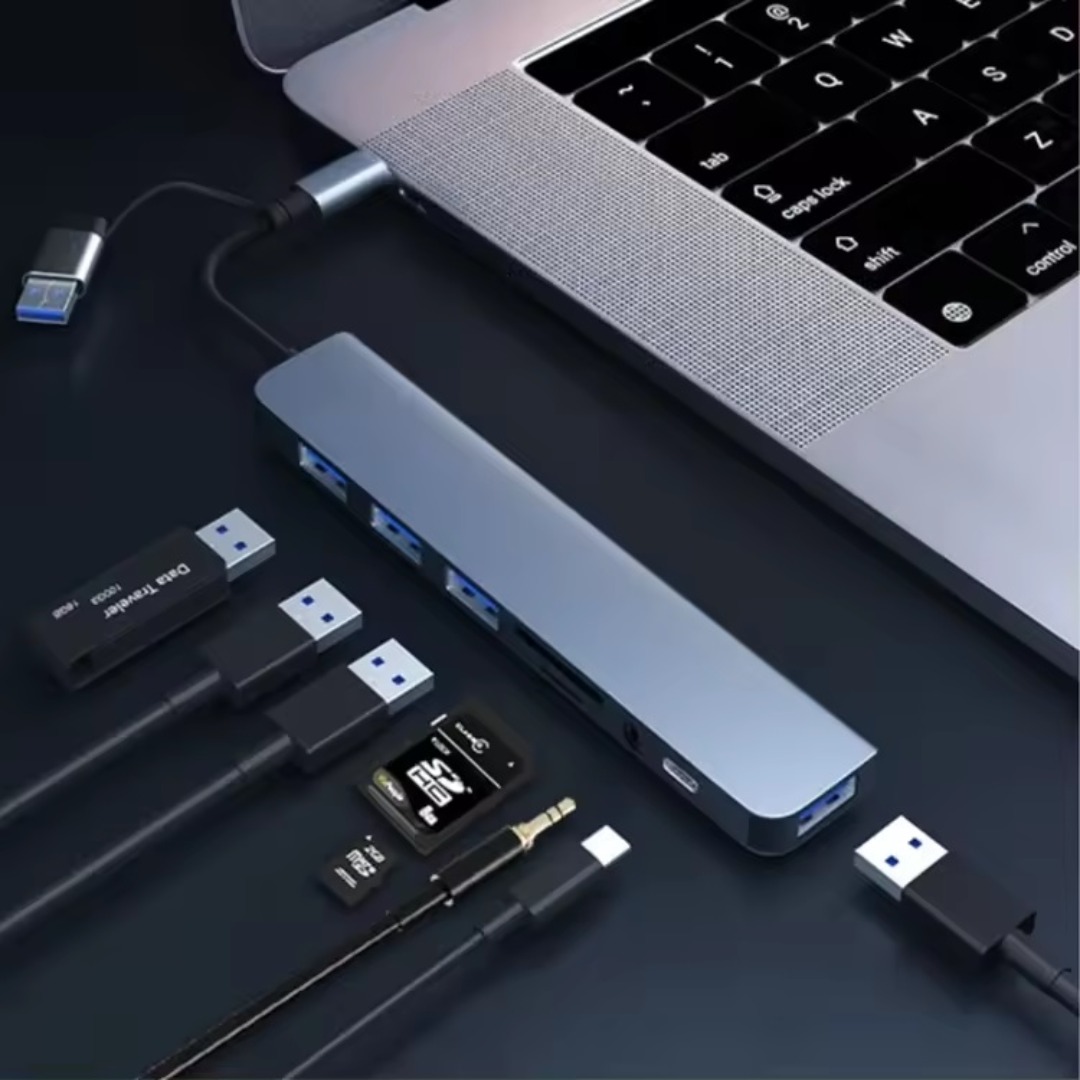 8 合 1 USB 3.0 + USB-C 轉接器 Type-C 轉 USB TF、SD 讀卡機 35 公釐音訊插孔多功能擴充塢 falckp ...
