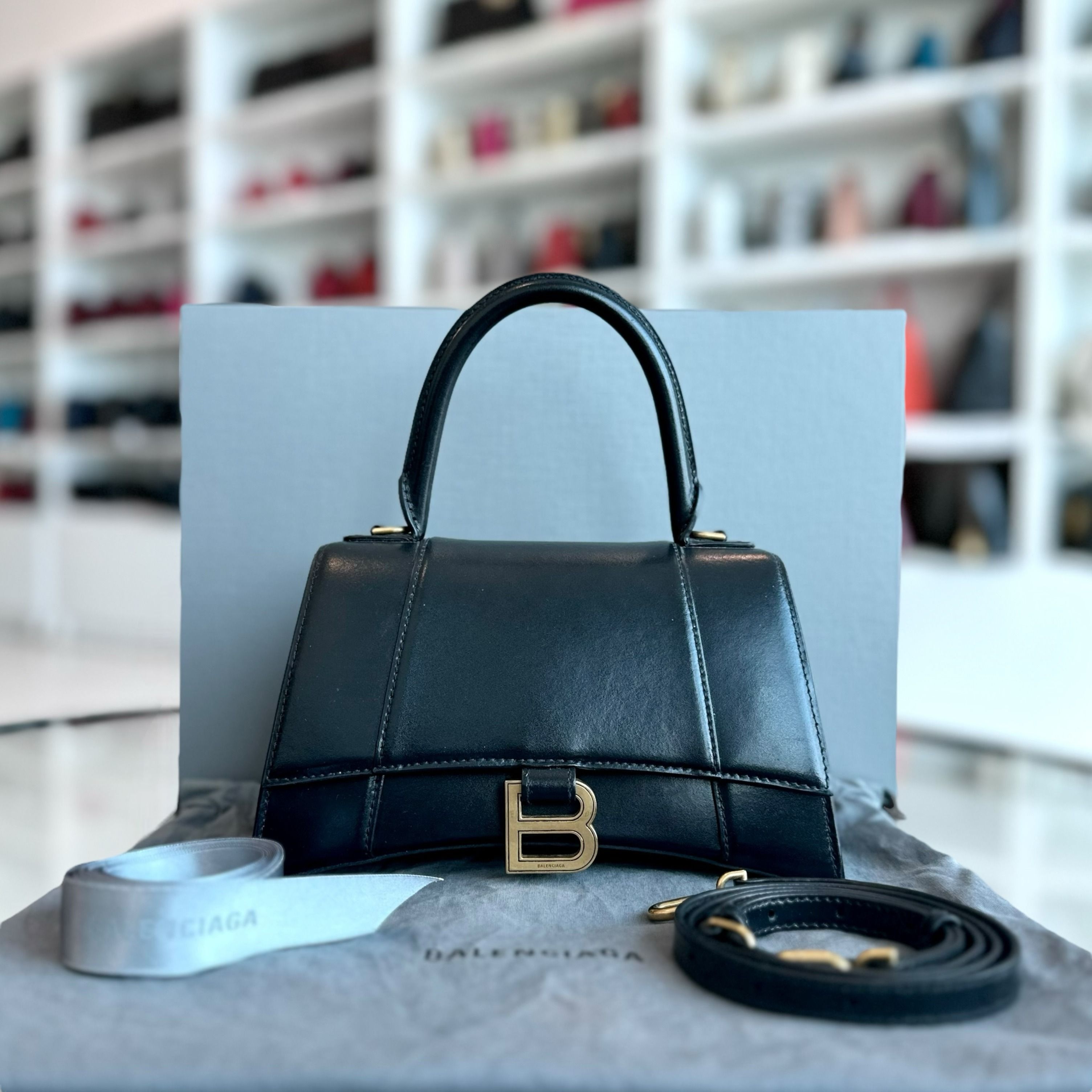 Balenciaga Hourglass Small S Smooth Calfskin Top hand Crossbody Bag Black Luxury Bags Wallets on Carousell