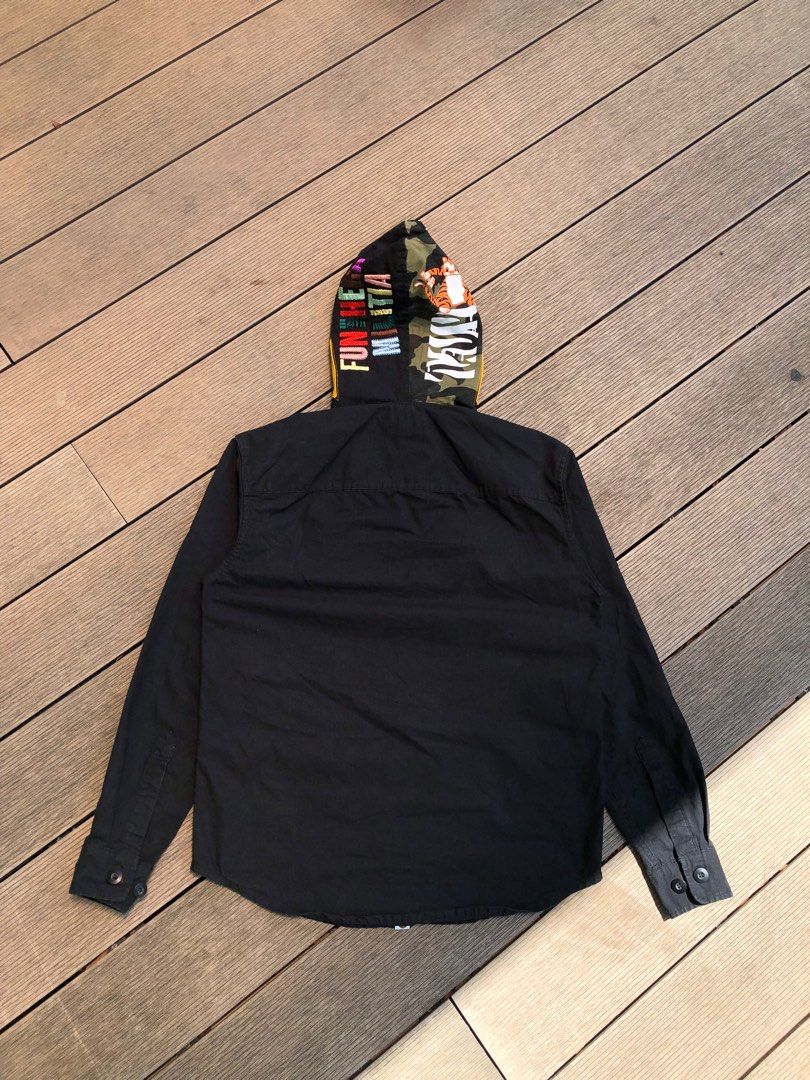 Bape Tiger Flannel Hoodie Shirt Black