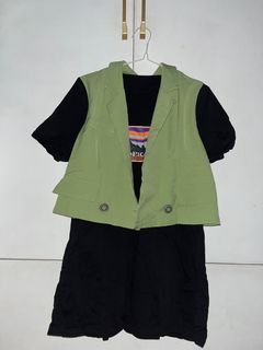 Black dress with green vest