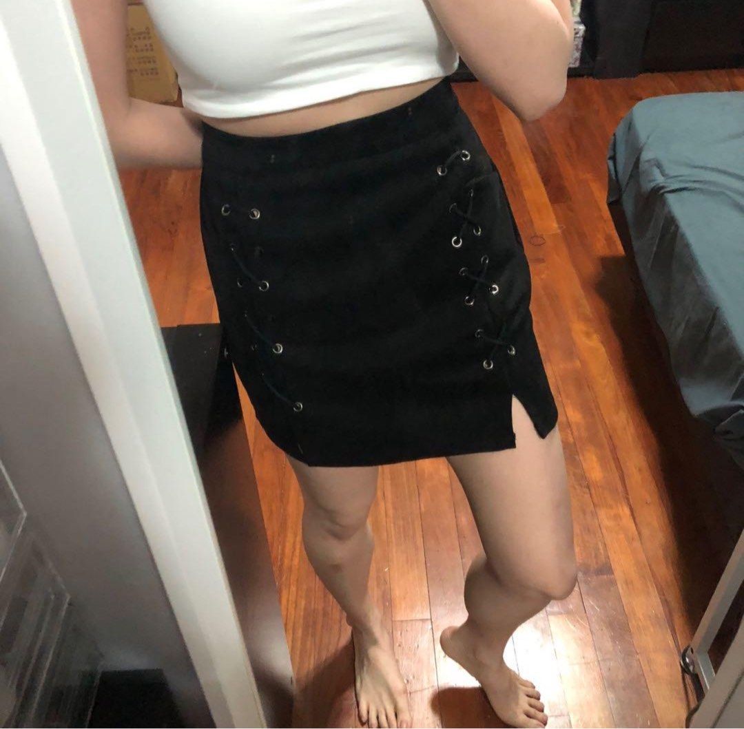 Black Suede Lace Up Skirt 5 mailed