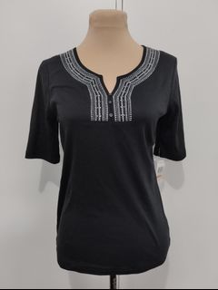 Brand New KAREN SCOTT Black Embroidered Shirt Top - Size Small Medium