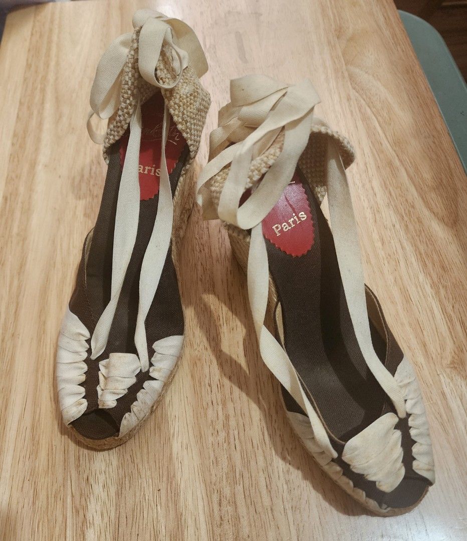 Christian Louboutin Wedges (Category: Wedges) located in Manila. Submitted by findsbycinds (Listing ID 1291141252, Image 1). Description: Fits a size 7 to 8. Used with care. Flaws: discoloration in the strings. No inclusions. Price is negotiable. Free shipping within Metro Manila..