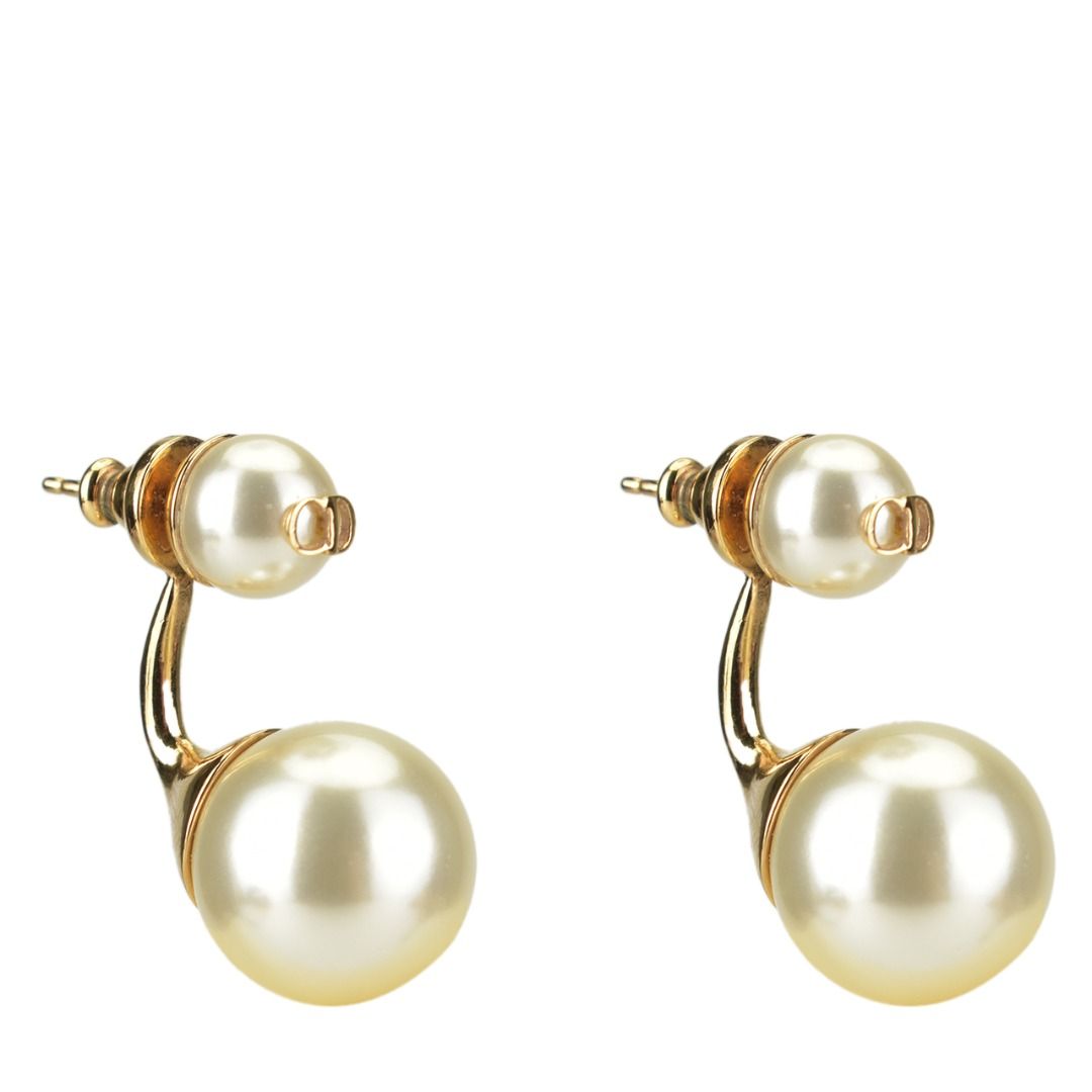 Christian Dior Gold Tone CD Double Faux Pearl Earrings Luxury Accessories on Carousell