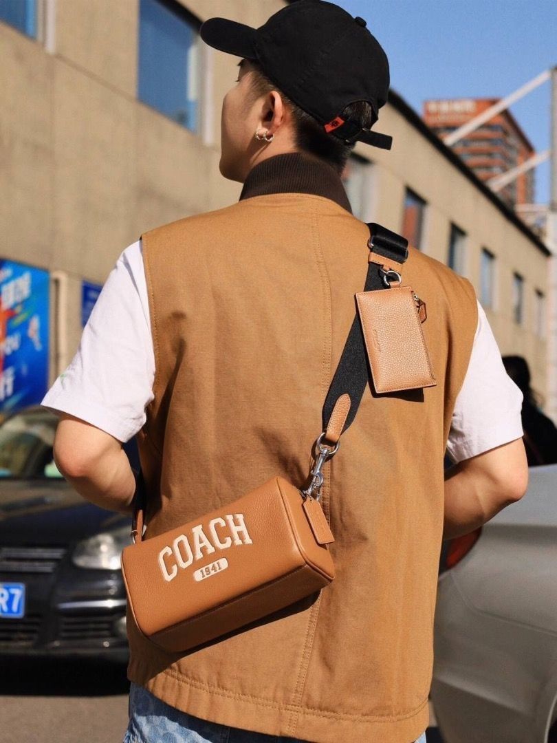 Coach Axel Crossbody With Varsity In Refined Pebble Leather Men Sling Messenger Camera Shoulder Bag