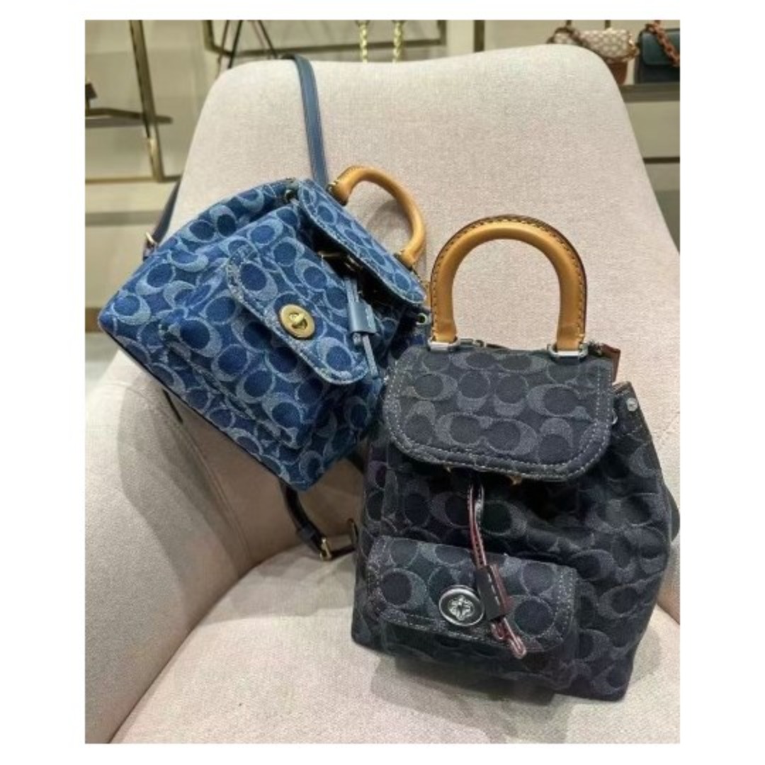 coach denim riya backpack 21 in Signature Riya 21 Monogram Washed Denim
