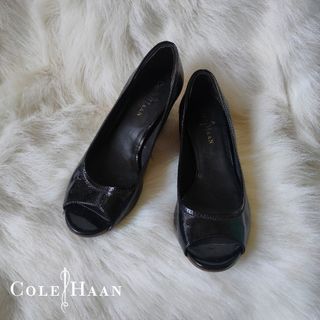 COLE HAAN SHOES | Peep Toe Patent Leather Cork Wedge