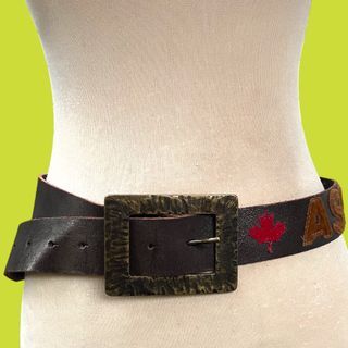 Compagnia Italiana Aspen Brown Leather Belt with Lovely Square Vintage Gold Buckle