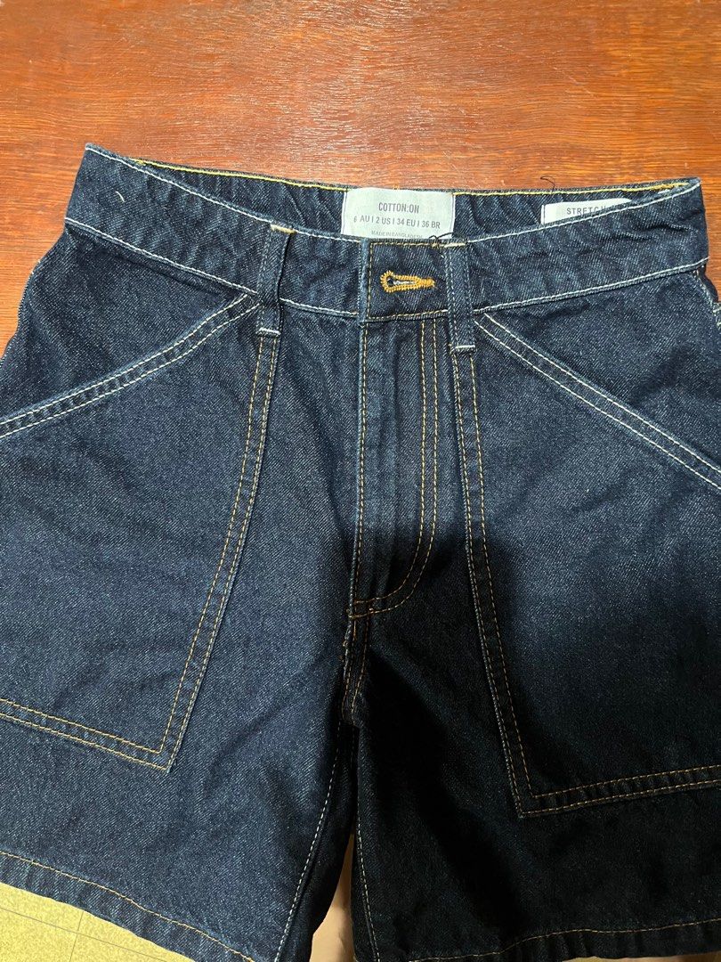 Cotton On A-line Contrast Stitch Denim Shorts (Category: Shorts) located in Quezon City. Submitted by jamiiiest (Listing ID 1293994607, Image 3). Description: • Brand new with tag • Never used • Fits 25-26” • Dark denim • No flaws 💯 •RFS: Doesn’t fit me anymore; Decluttering.