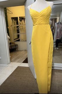 FOR RENT: Lu Moreno Designer Yellow Pleated Gown Corset Tulip Skirt Wedding Guest Dress
