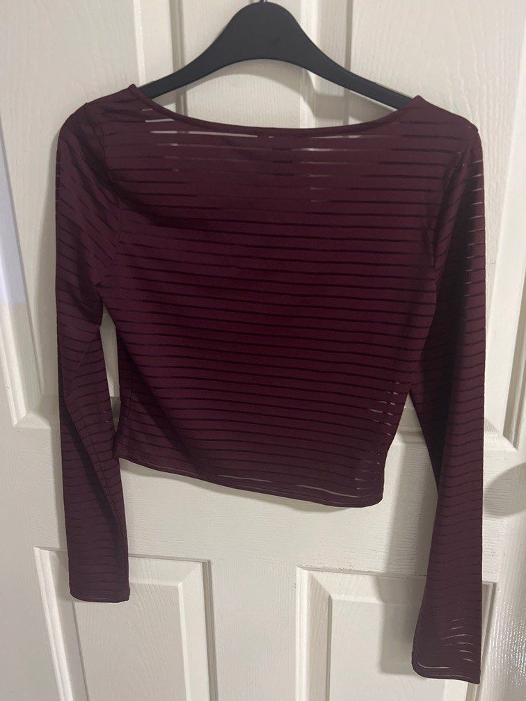 Forever 21 maroon translucent crop top, Women's Fashion, Tops