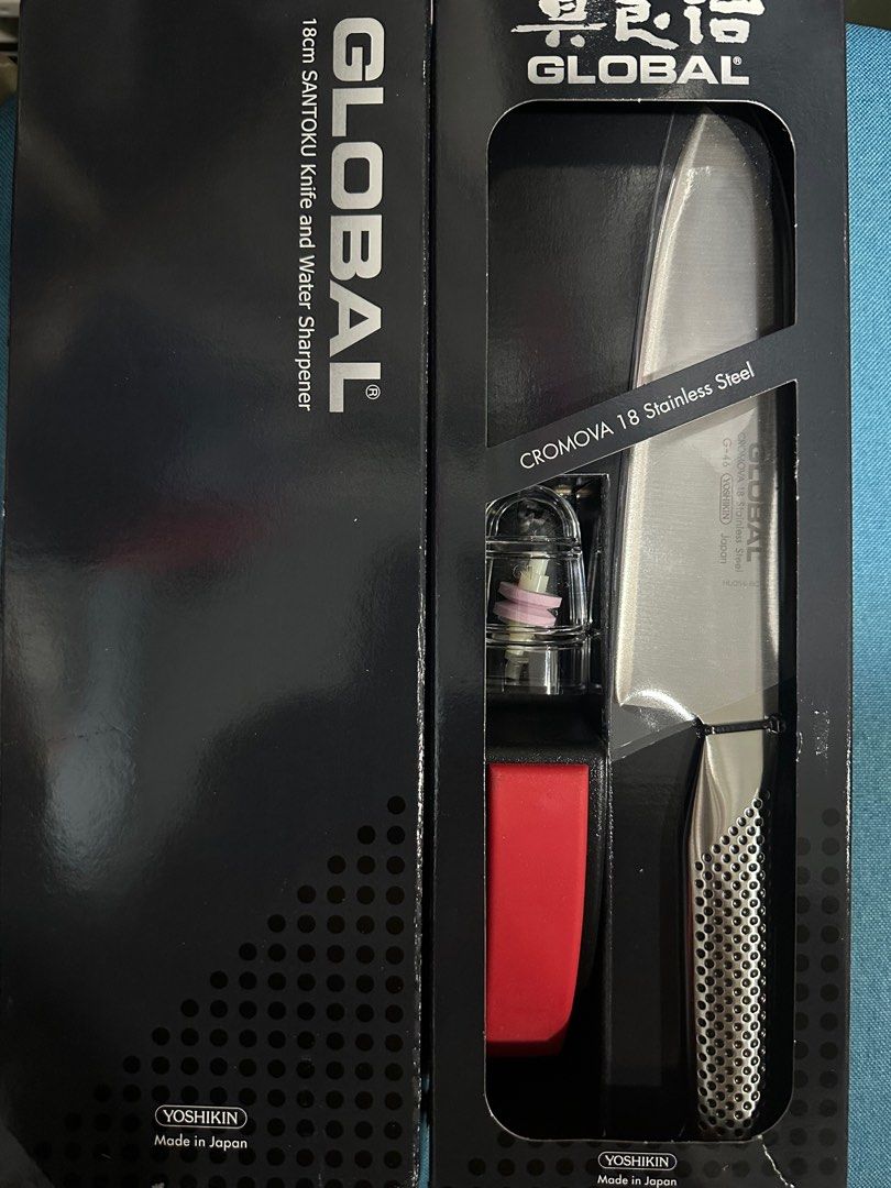 Global Knife Set - G46 and Sharpener Set (Category: Knives & Chopping Boards) located in Manila. Submitted by nachonacho31 (Listing ID 1294056335, Image 1). Description: Brand new Global Knife and Sharpening set G46 Sharpener Payment via BDO or Gcash Thanks.