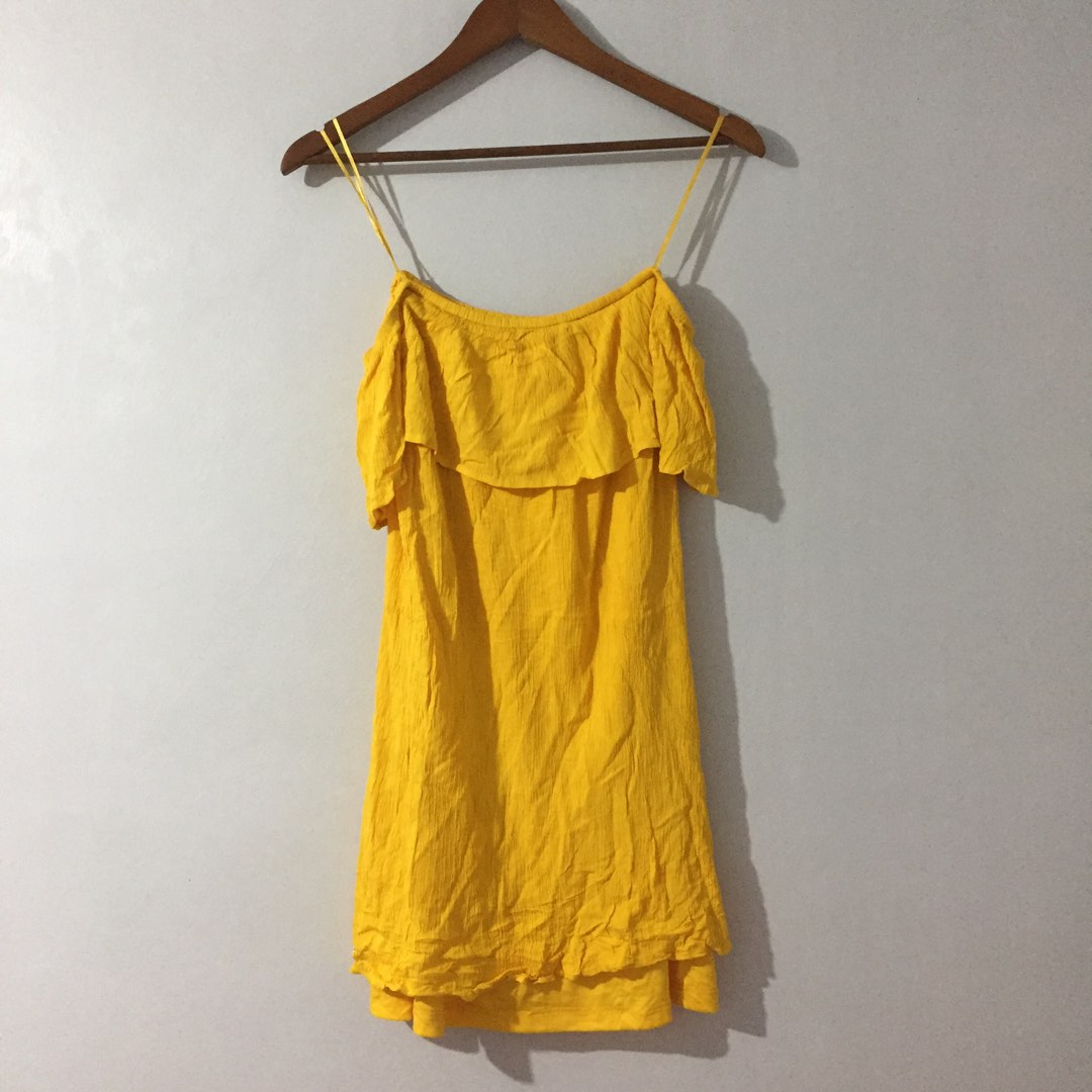 GUESS Yellow Off Shoulder Dress Women s Fashion Dresses Sets Dresses on Carousell
