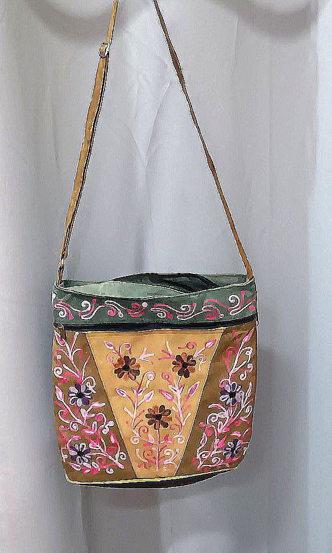 Kashmir hand embroidered suede sling bag, shoulders bag, Fesyen