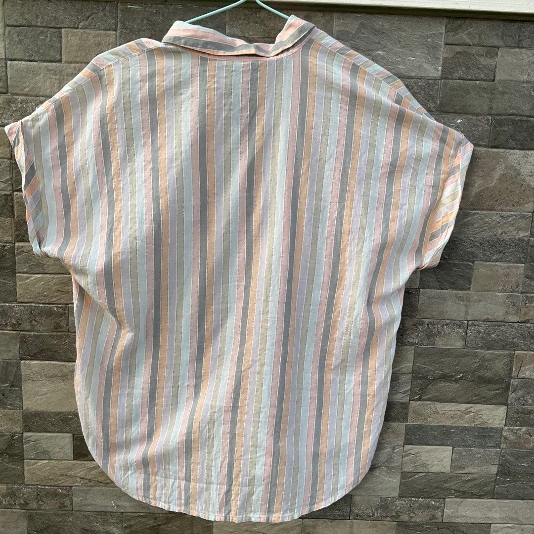 Lucky Brand Los Angeles summer Striped Women's buttoned down blouse -  multicolor Cottonblend top - Size US Medium/6, Women's Fashion, Tops,  Blouses on Carousell