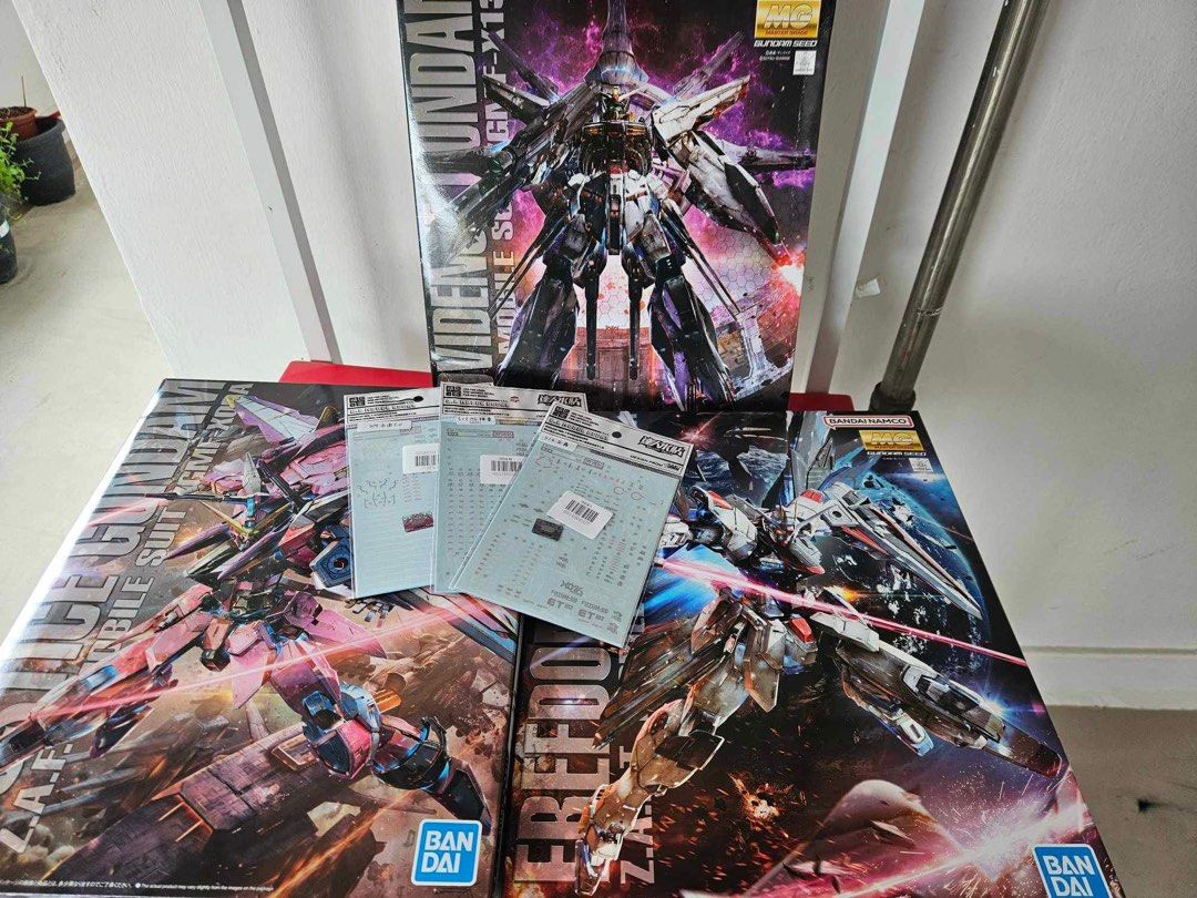 MG Freedom, Providence, Justice Gundam seed freedom 2.0 (Category: Gundam Model Kits) located in Singapore. Submitted by starystarrylight (Listing ID 1294026273, Image 1). Description: Get all 3 with water decal at 200 MG Freedom 2.0 Gundam, 70 MG Justice Gundam, 80 GMG Providence Gundam, 80 Water decal each, 8 Selling as a set with a discounted rate of 200, including water decal. Meet up location can be arranged. Else will be Choa Chu Kang/Lavan
