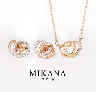 Mikana Heart Necklace & Earrings Set 18k Gold Plated