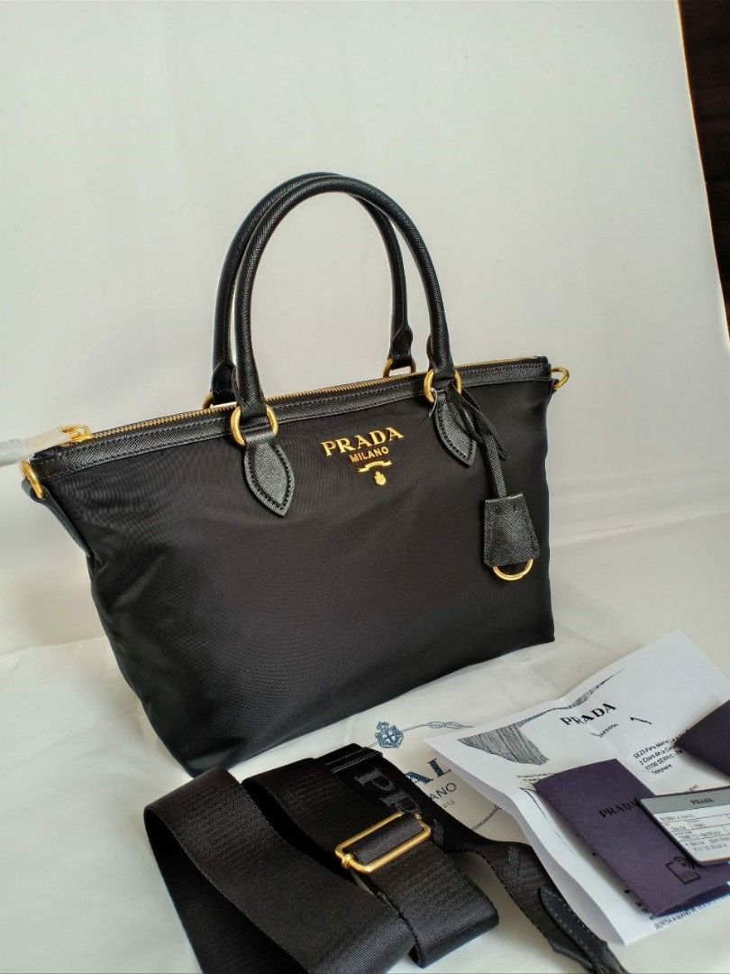 NEW PRADA 1BA104 tessuto nylon zip black ghw wide strap logo, 36-27x22x14 cm - Main Image