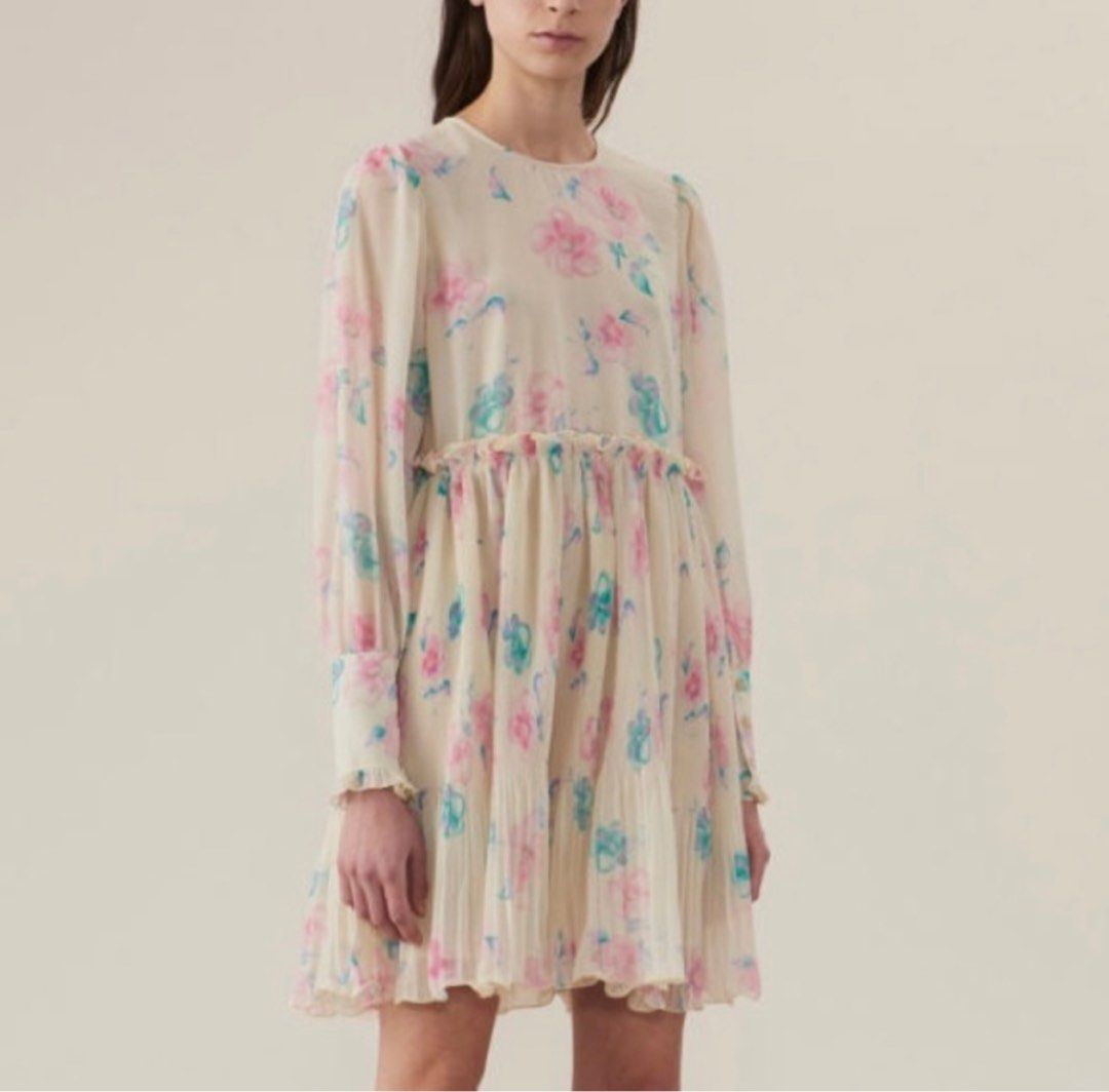 Ganni pleated georgette mini dress best sale