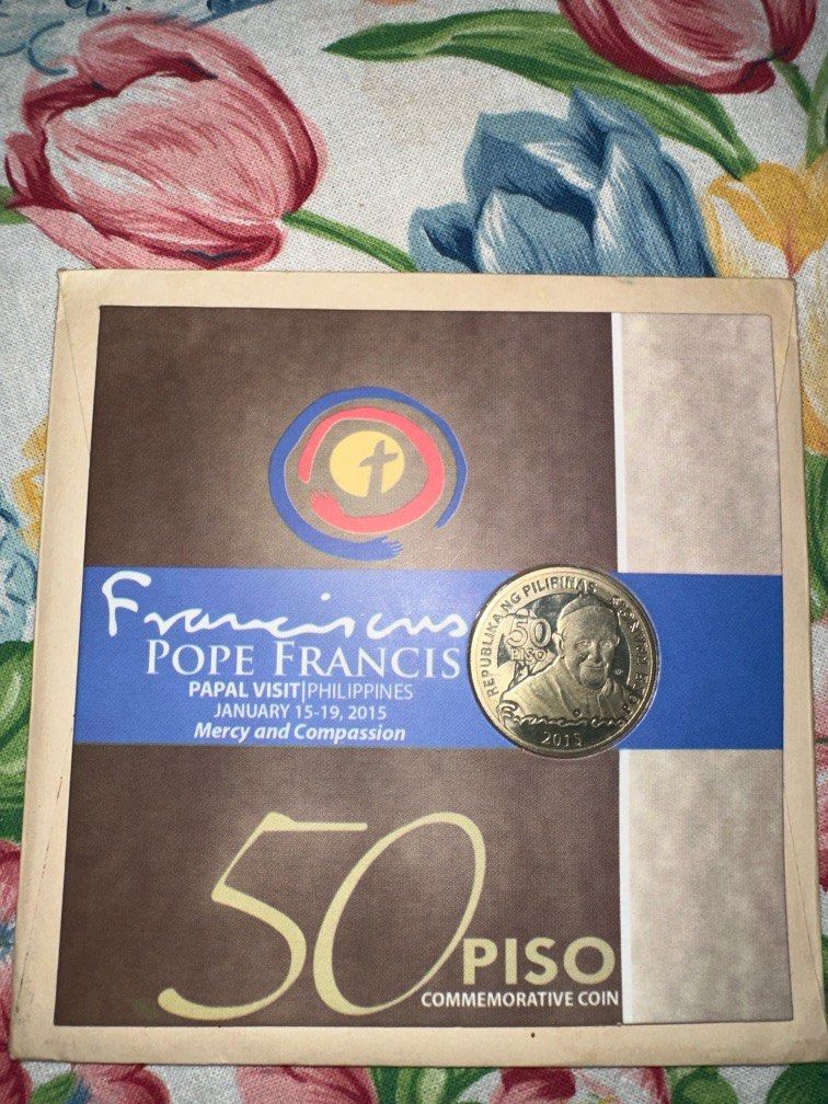 Pope Francis Papal visit Philippines Commemorative Coin (Category: Currency) located in Caloocan City. Submitted by projectclosetcleanup (Listing ID 1294101513, Image 1). Description: Pope Francis Commemorative fifty peso coin from his papal visit in the Philippines in January 15-19 2015.