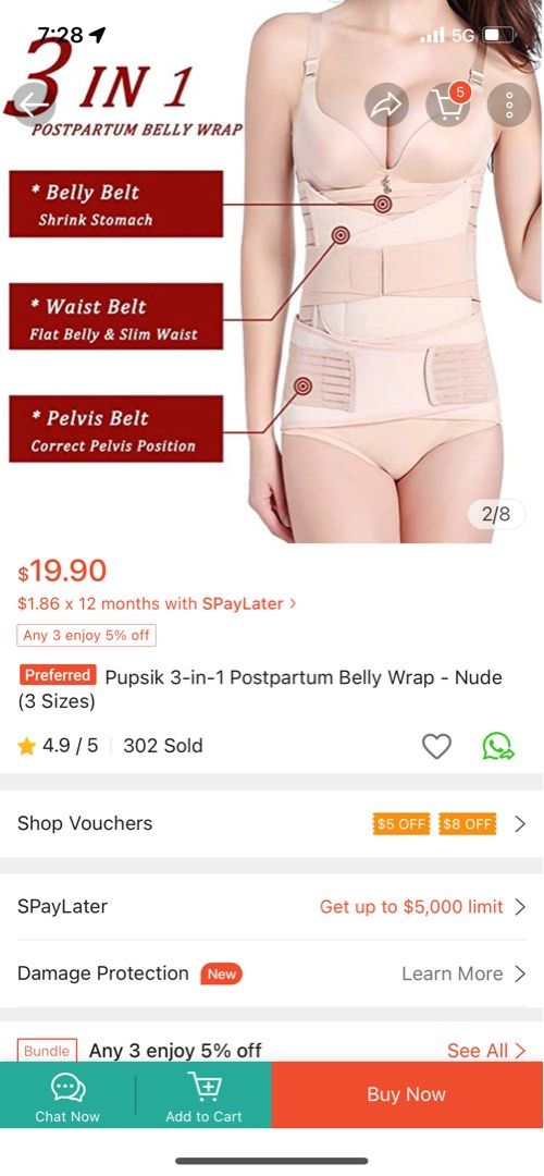 Pupsik 3-in-1 Postpartum Belly Wrap - Nude (3 Sizes)