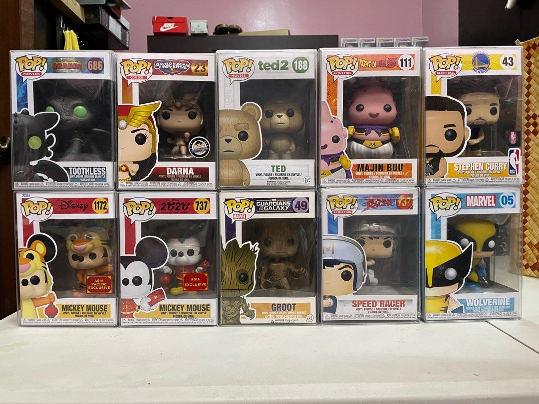 Random Pops for sale! (Category: Designer & Blind Box Toys) located in San Pedro. Submitted by _apol_ (Listing ID 1292747960, Image 1). Description: ‼️REPRICED‼️ Mickey Mouse - 1400 if set Mickey Year of the Tiger - 750 Mickey 2020 Chinese New Year - 750 Random Pops Toothless - 1000 Darna - 1000 Ted with Beer - 1800 Majin Buu - 800 ❌SOLD❌ Stephen Curry - 900 Groot - 500 ❌ SOLD ❌ Speed Racer - 900 Wolverine - 800 With free protector Box condition: