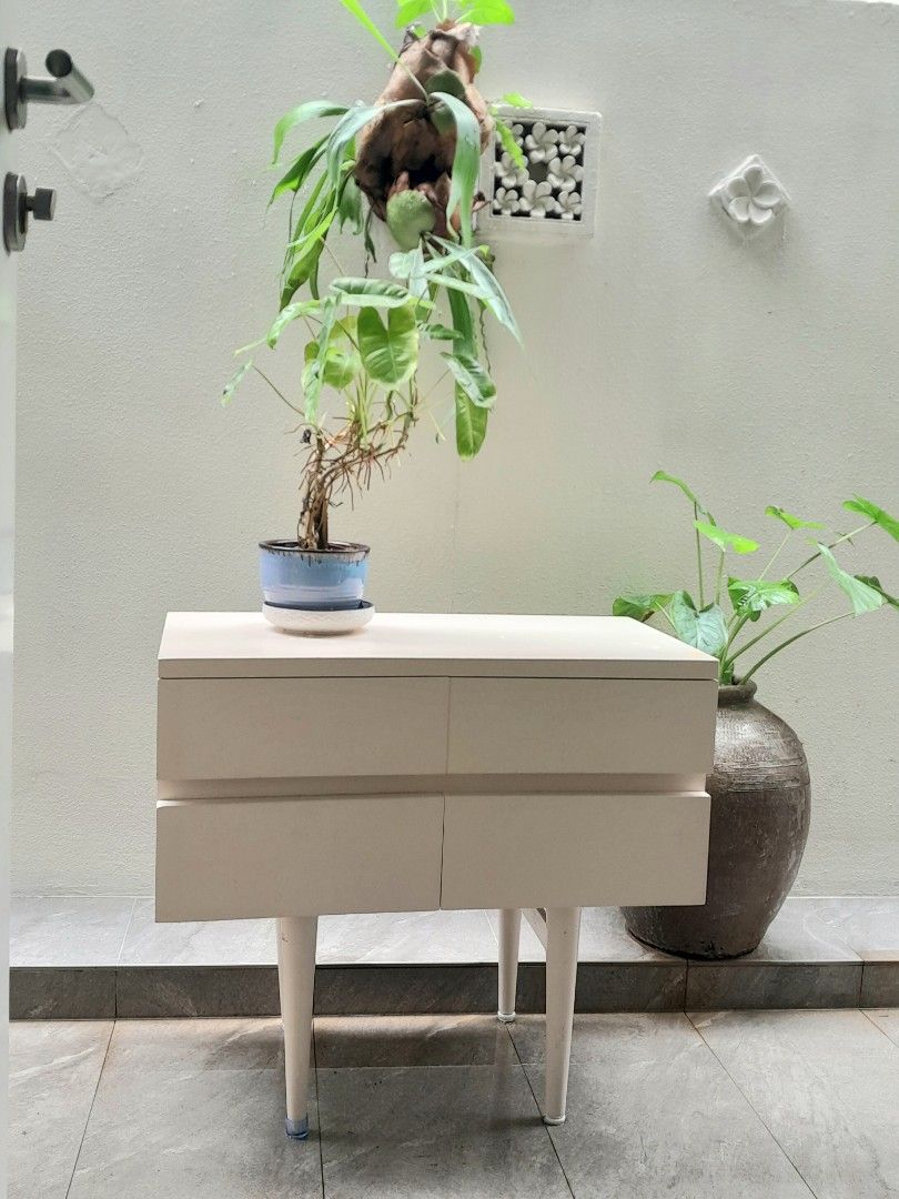 Side Table (Category: Shelves, Cabinets & Racks) located in Singapore. Submitted by do_agave (Listing ID 1293956100, Image 1). Description: vintage teak wood 4 drawers with pencil legs in gd condition L 71 cm W 38 cm H 63 cm easily fit in the car..