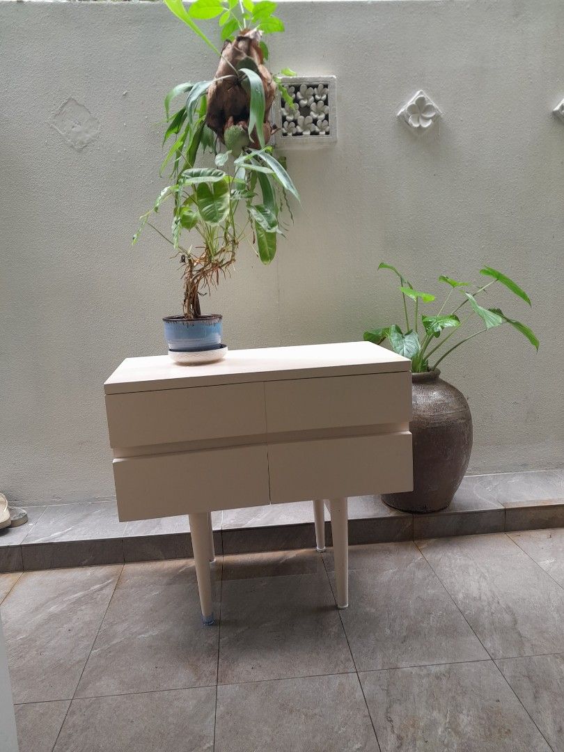 Side Table (Category: Shelves, Cabinets & Racks) located in Singapore. Submitted by do_agave (Listing ID 1293956100, Image 2). Description: vintage teak wood 4 drawers with pencil legs in gd condition L 71 cm W 38 cm H 63 cm easily fit in the car..