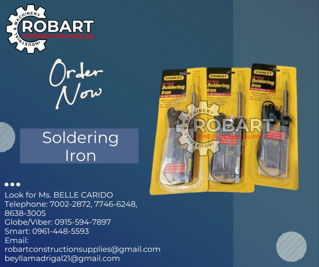Soldering Iron (Category: Construction Tools & Equipment) located in Manila. Submitted by bellarobart (Listing ID 1293949978, Image 1). Description: Soldering Iron 30 watts Brand: Stanley 𝑹𝑶𝑩𝑨𝑹𝑻 𝑪𝑶𝑵𝑺𝑻𝑹𝑼𝑪𝑻𝑰𝑶𝑵 𝑺𝑼𝑷𝑷𝑳𝑰𝑬𝑺 #RobartConstructionSupplies #robartph #constructionmaterials #industrialsupply Office Address: 1405 Yuseco St. Sta Cruz Manila SEND US MESSAGE FOR INQUIRIES ‼️‼️ 🔵100% Trusted Supplier 🔵Competitive Price �