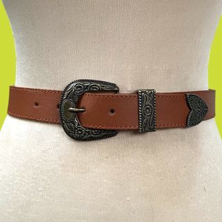 Thin Naja Brown Leather Belt with Vintage Gold  Buckle