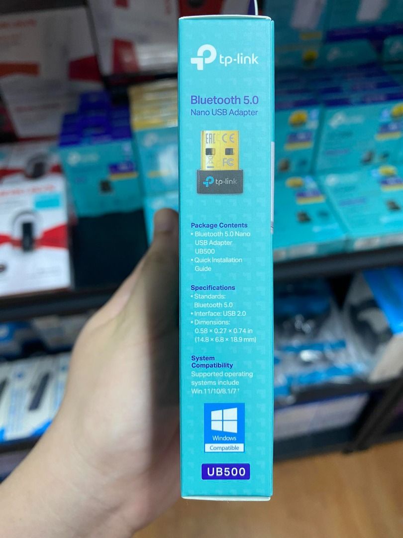 TP-Link UB500 Bluetooth 5.0 Nano USB Adapter | Bluetooth Dongle (Category: Networking) located in Pasig City. Submitted by technofuseofficial (Listing ID 1293972020, Image 2). Description: TP-Link UB500 Bluetooth 5.0 Nano USB Adapter | Bluetooth Dongle Standards and Protocols - Bluetooth 5.0 Interface - USB 2.0 System Requirements - Windows 10/8.1/7 Bluetooth 5.0 – Applies the latest Bluetooth 5.0 technology, backward compatible with Bluetooth V4