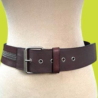 Two-toned Leather Belt with Silver Chain Details