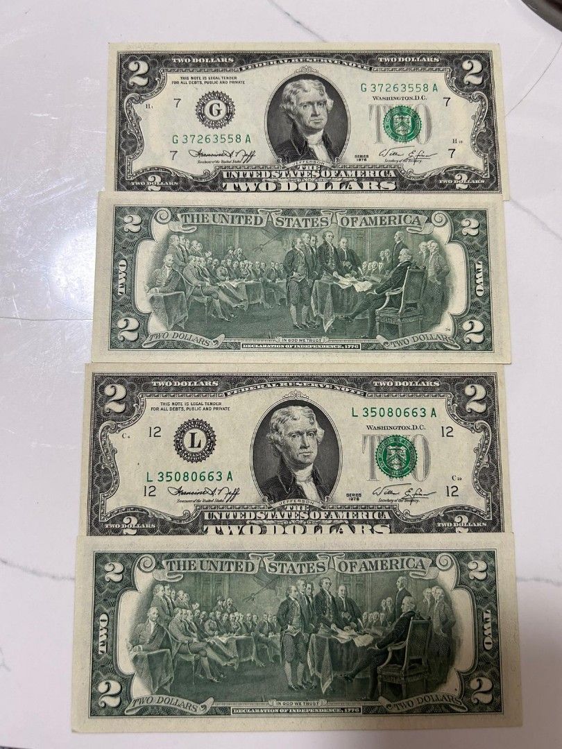 美金US$2 兩張直版, 興趣及遊戲, 收藏品及紀念品, 錢幣- Carousell