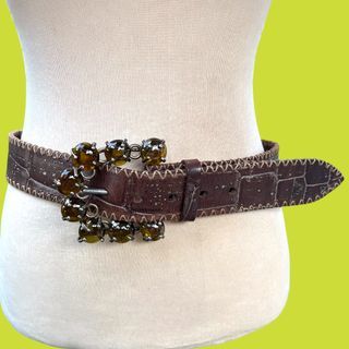 Vintage Post & Co Bronze Speckled Leather Belt with Bejeweled Buckle