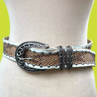 Vintage Western Studded Leather Belt with Silver Buckle