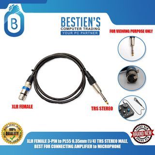 XLR FEMALE 3-PIN to PL55 6.35mm (1/4) TRS STEREO MALE, BEST FOR CONNECTING AMPLIFIER to MICROPHONE