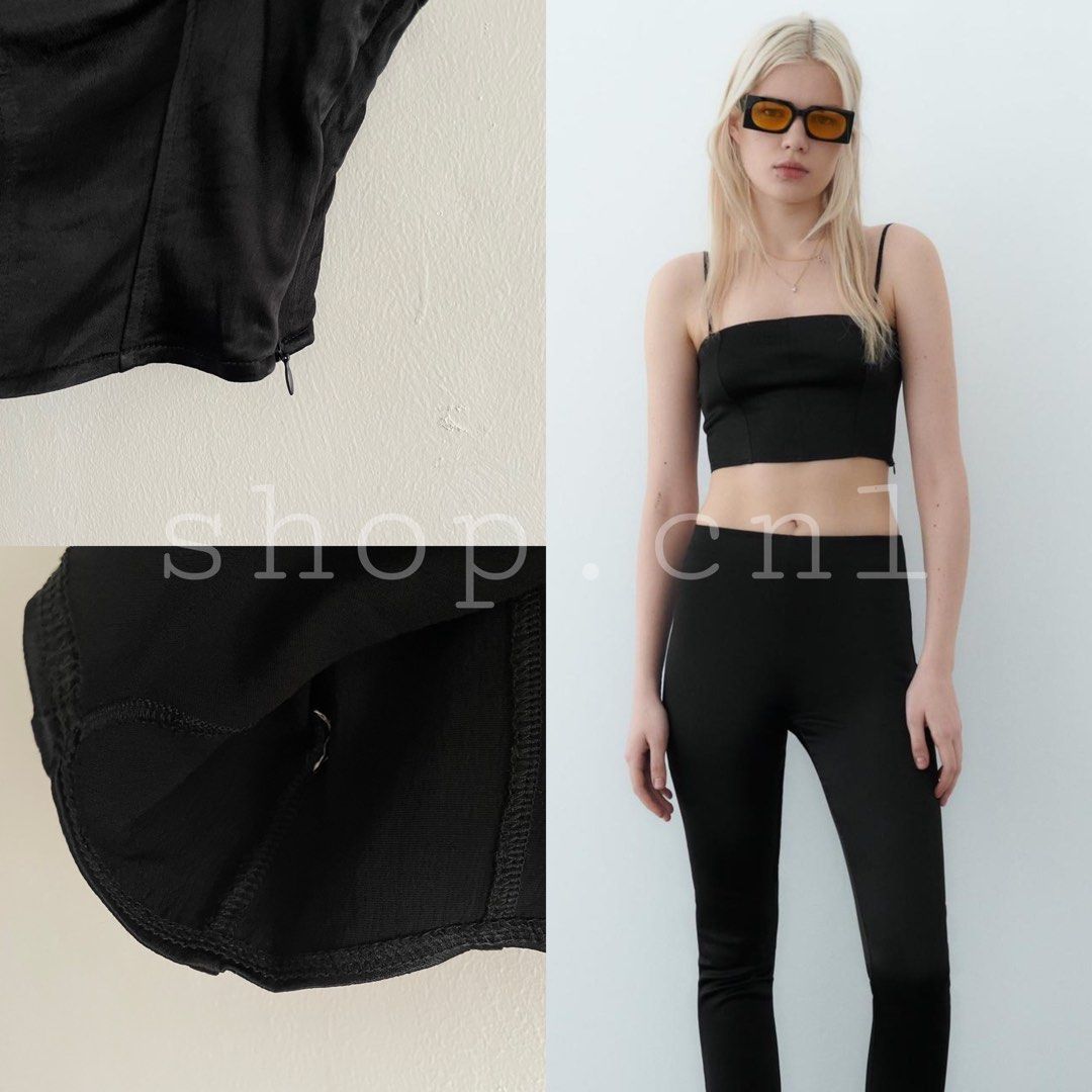 Zara Satin Crop Top - Black, Women's Fashion, Tops, Others Tops on Carousell