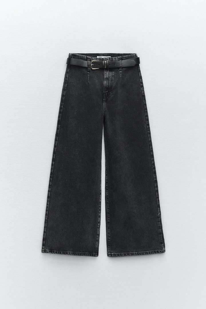 ZARA Z1975 BELTED HIGH RISE CROPPED WIDE LEG JEANS