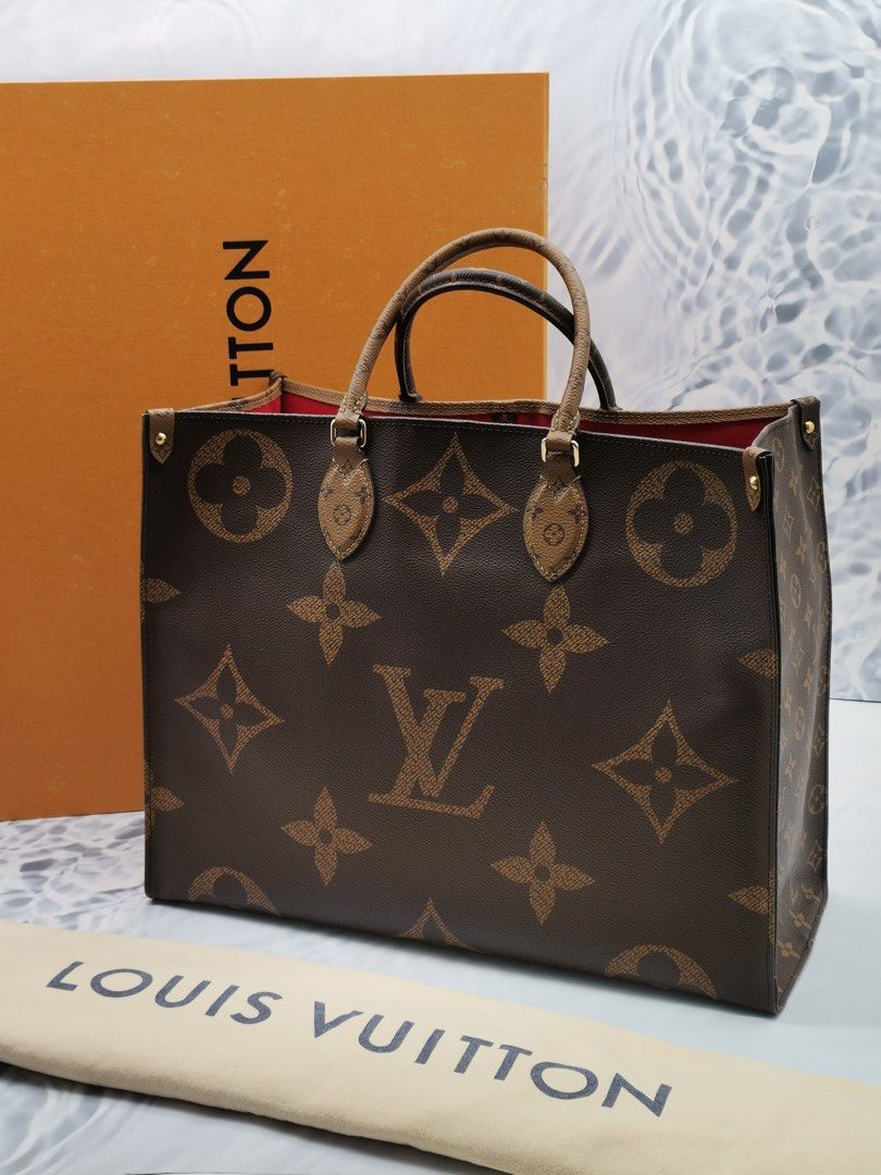 2019 LOUIS VUITTON ON THE GO GM TOTE HANDLE BAG IN BROWN MONOGRAM REVERSE FULL SET